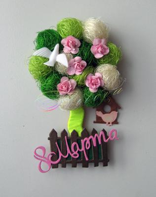 МК магнит на восьмое марта DIY Magnet with flowers of the tapes